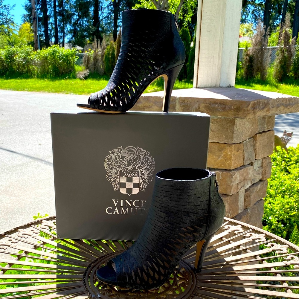 Vince Camuto ‘Krandi’ leather peep-toe bootie; 7.5